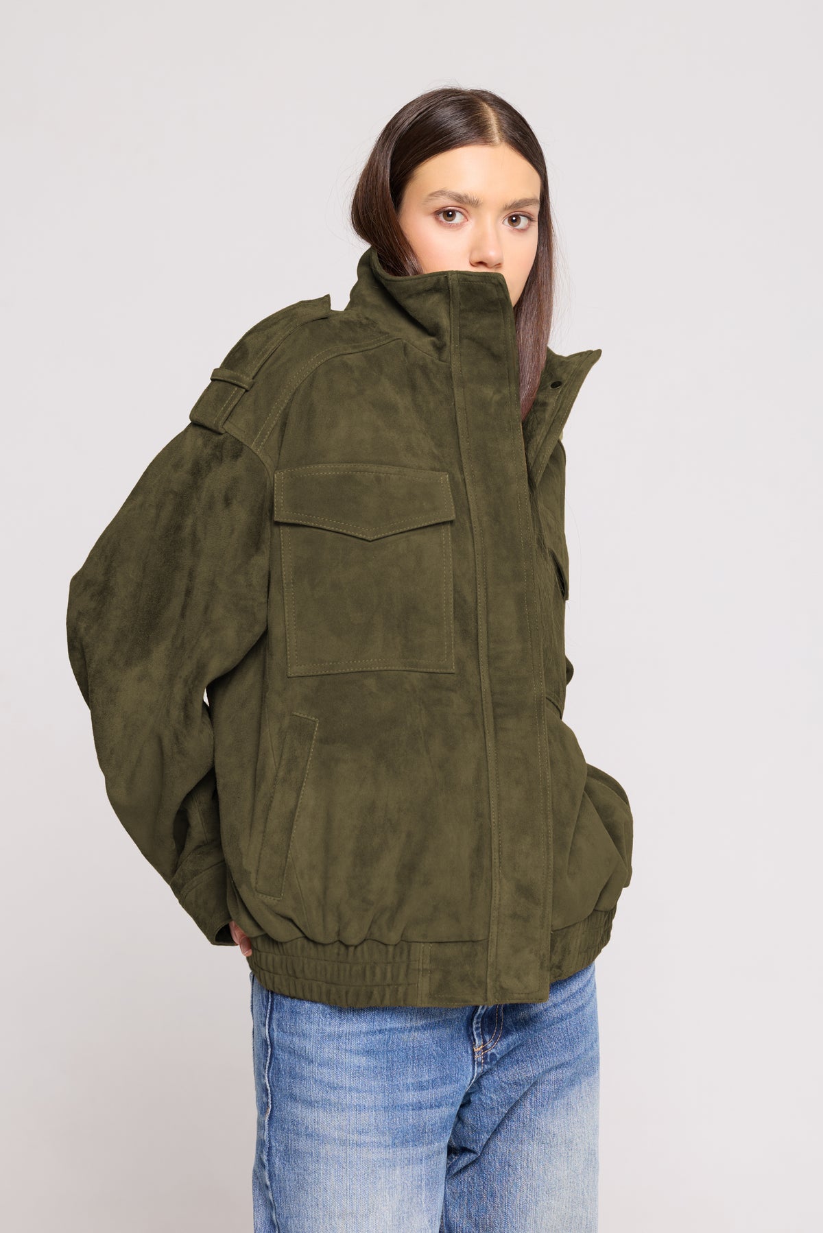 FIELD BOMBER in Suede Green