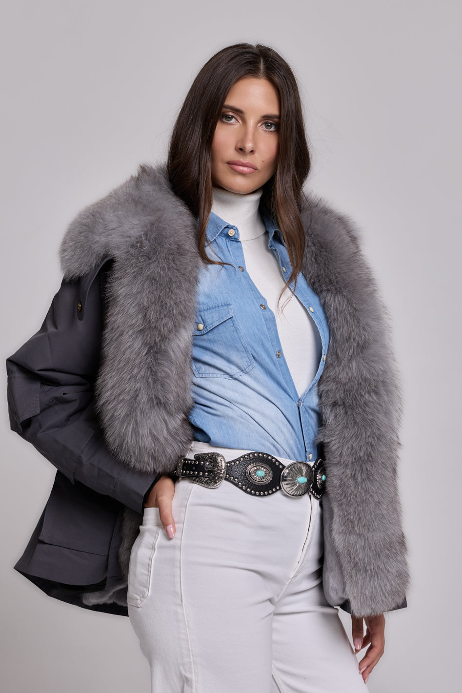 Parka ARMY GREY in Misto Cotone Impermeabile