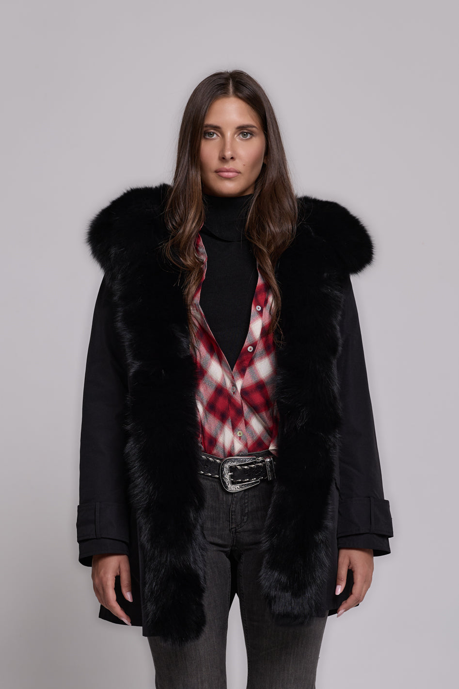 Parka in cotone tecnico impermeabile long black