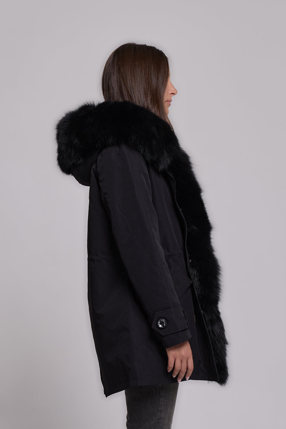 Parka in cotone tecnico impermeabile long black