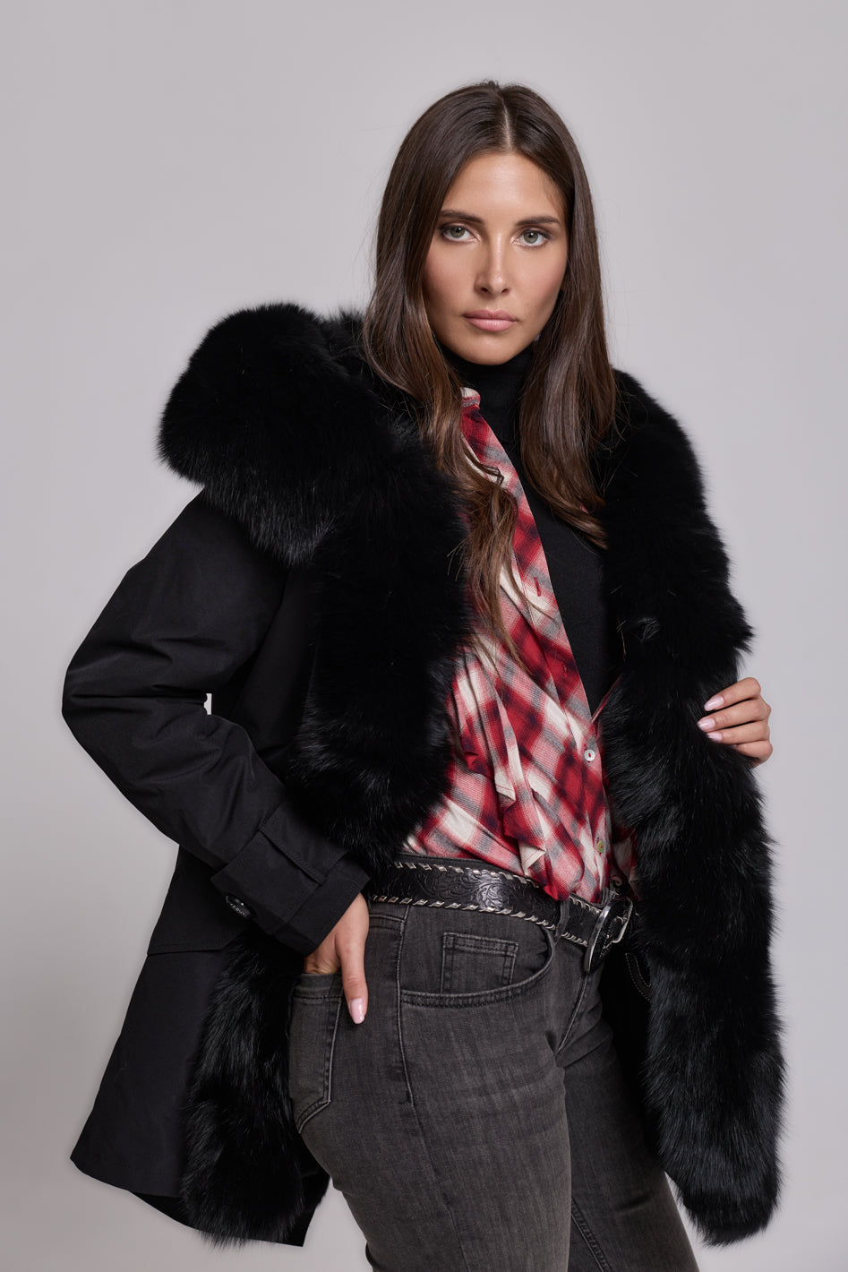 Parka in cotone tecnico impermeabile long black