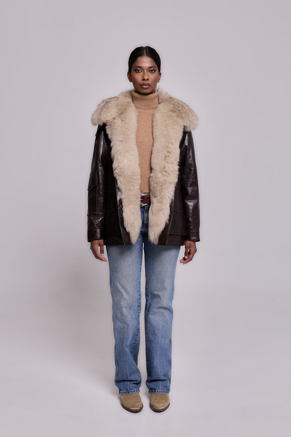 Army Leather Parka Brown-Biege
