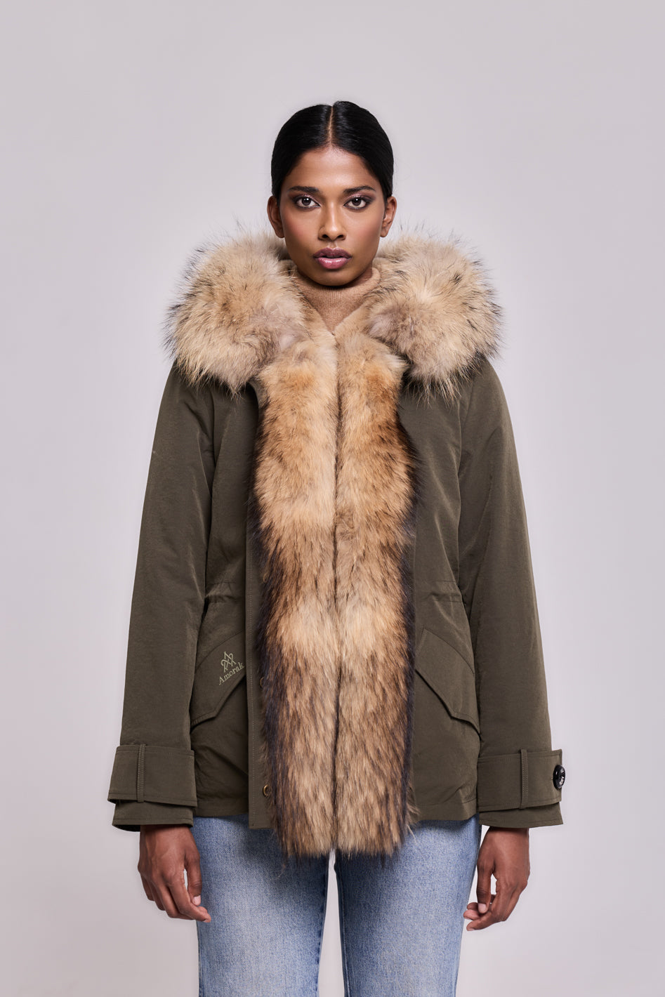 Parka in cotone tecnico impermeabile short raccon