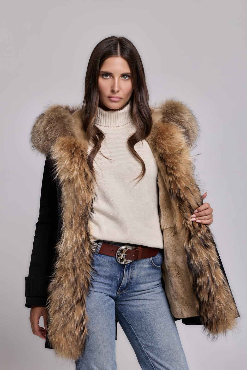 Parka in cotone tecnico impermeabile long Raccon