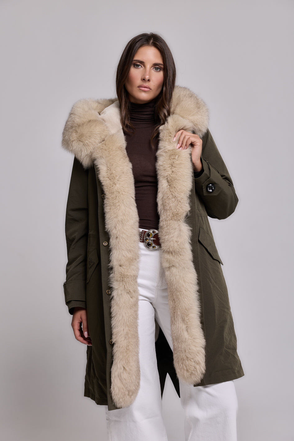 Parka in cotone tecnico impermeabile X-long beige