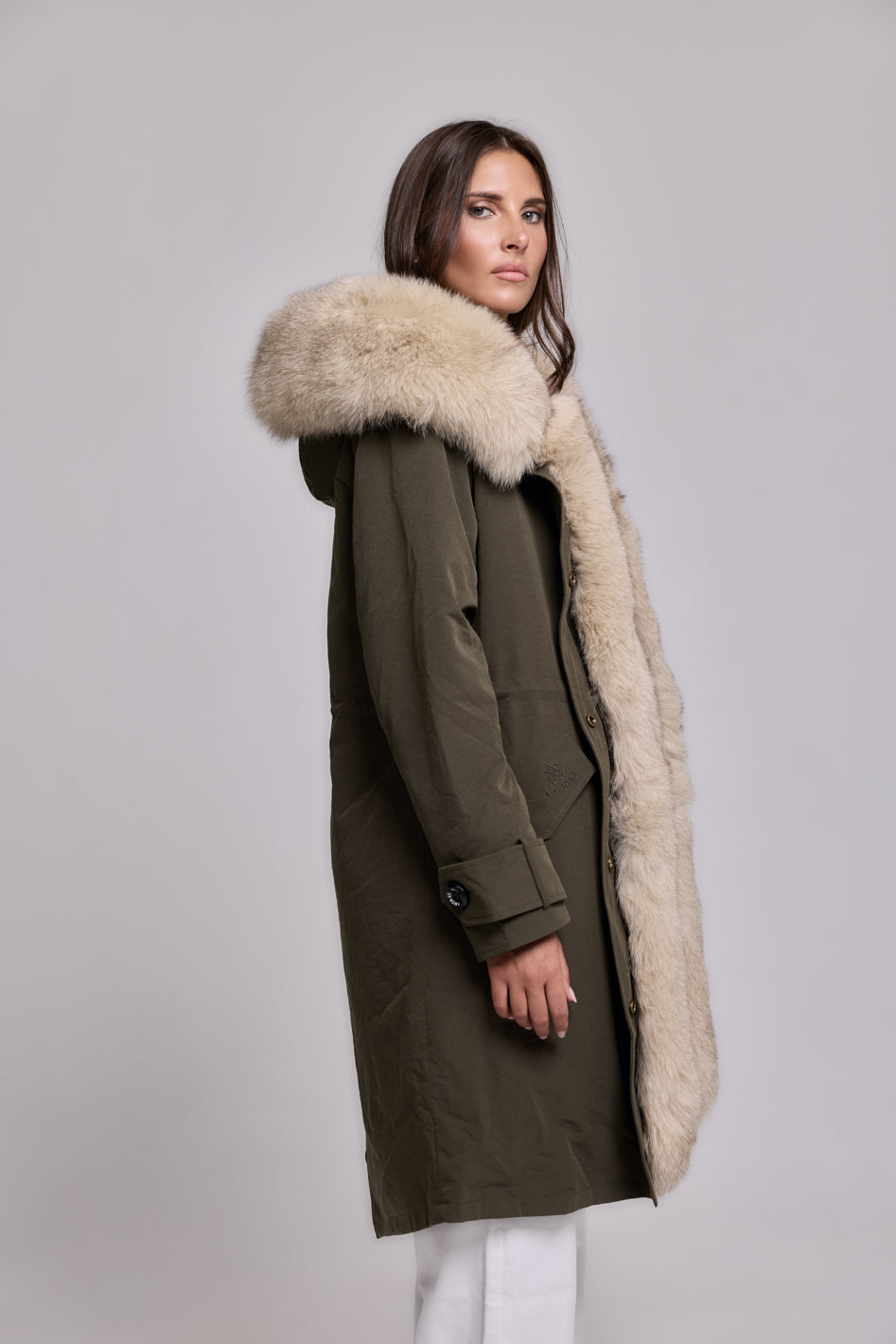 Parka in cotone tecnico impermeabile X-long beige