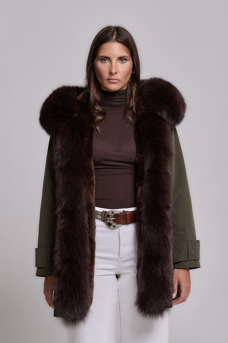 Parka in cotone tecnico impermeabile long Brown