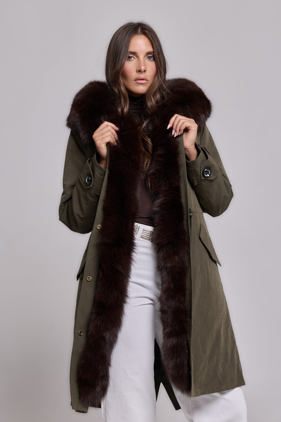 Parka in cotone tecnico impermeabile X-long brown