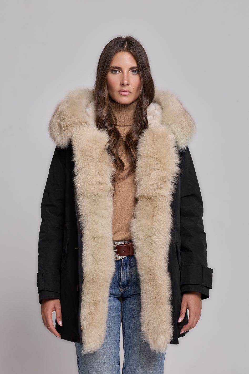 Parka in cotone tecnico impermeabile long beige