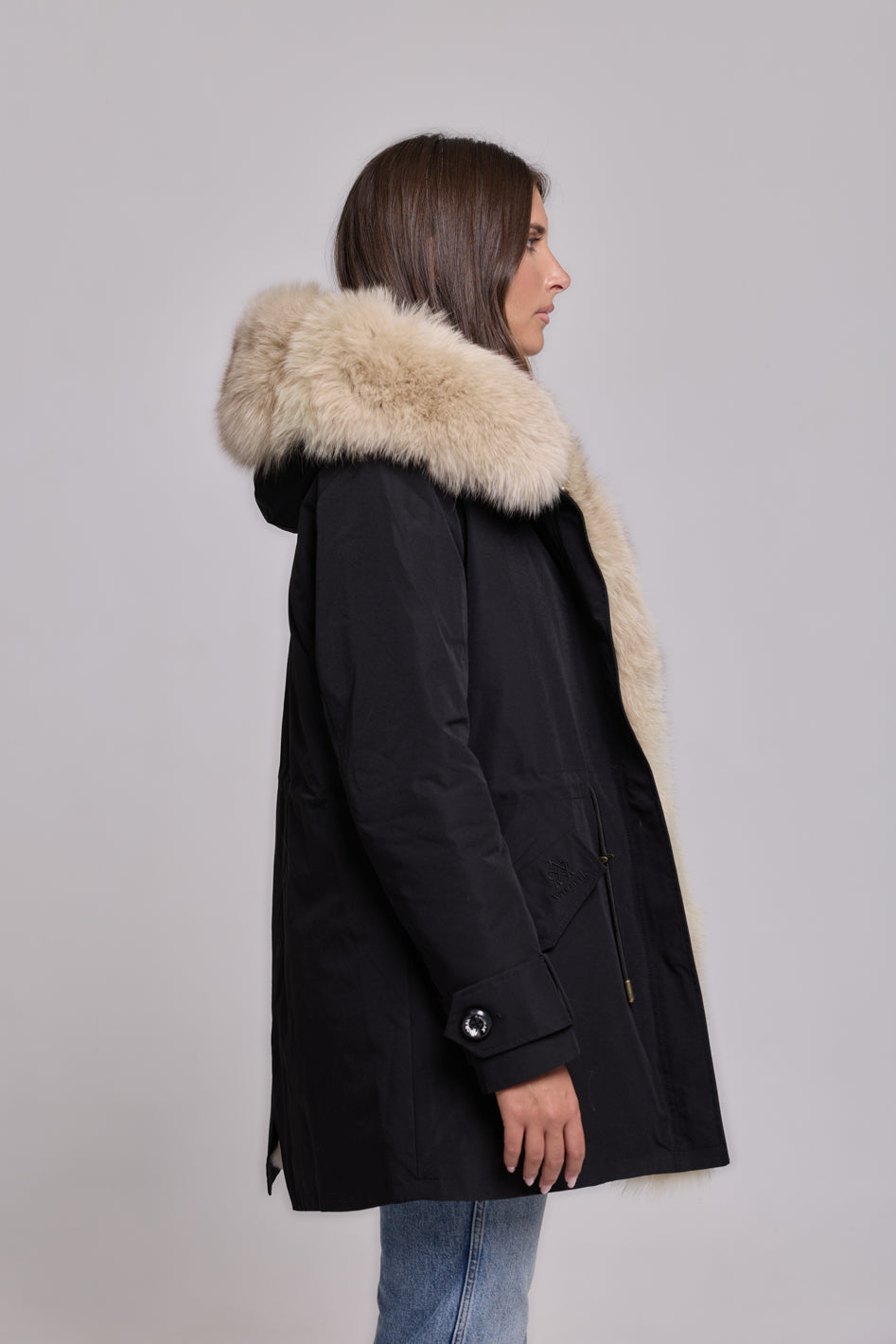 Parka in cotone tecnico impermeabile long beige