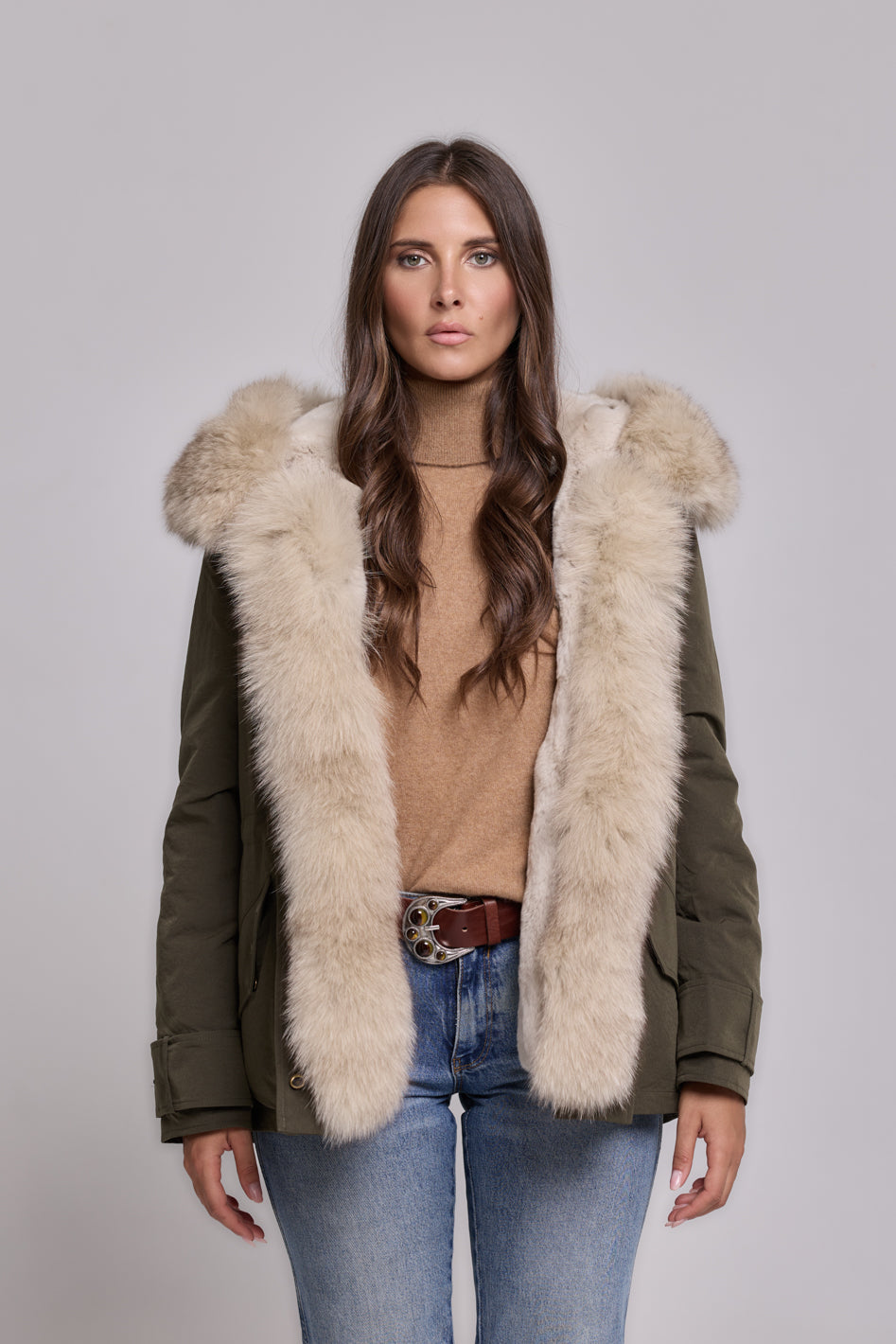 Parka in cotone tecnico impermeabile short beige