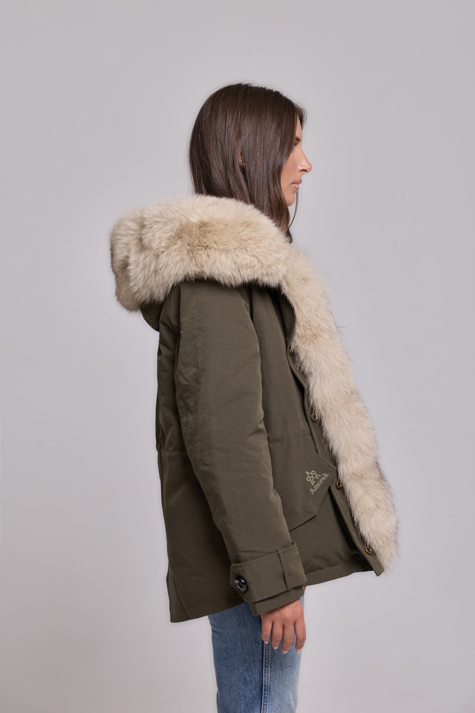 Parka in cotone tecnico impermeabile short beige