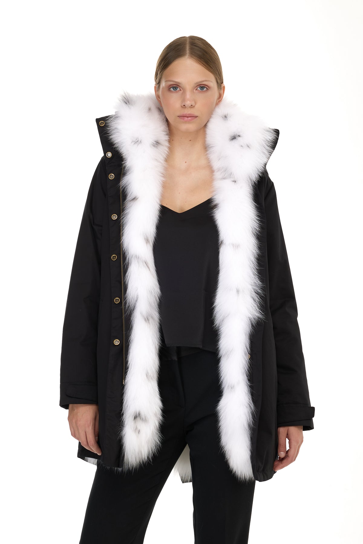 Parka Elegant FOX LINX con Collo Alto e Gilet in pelliccia Removibile