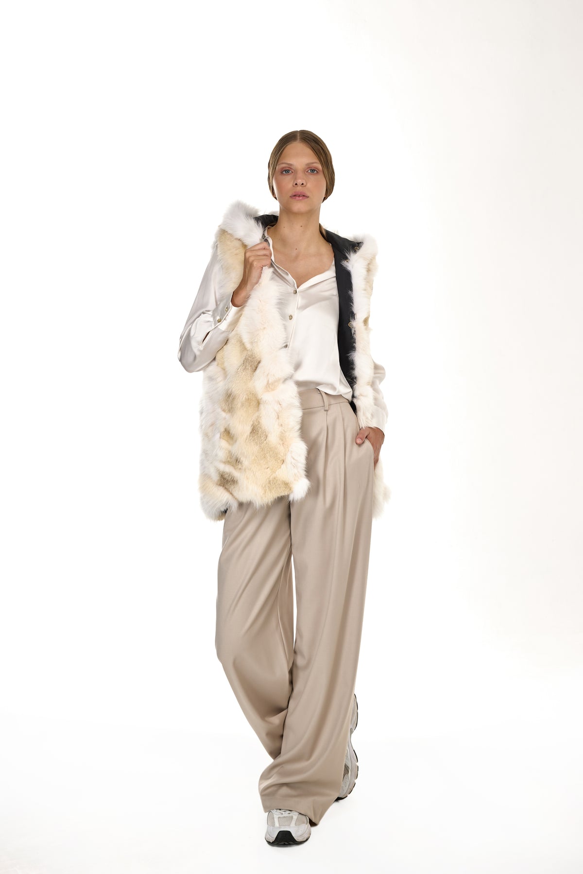 Parka long Urban WHITE in Misto Cotone Impermeabile con Gilet in Coyote
