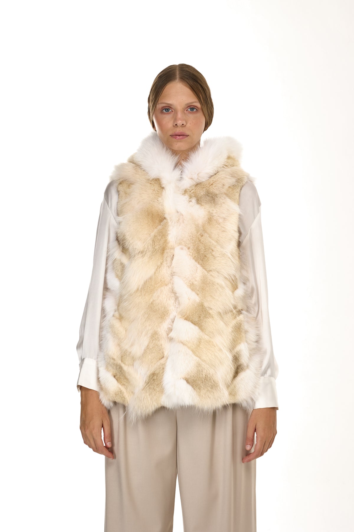 Parka short Urban WHITE in Misto Cotone Impermeabile con Gilet in coyote