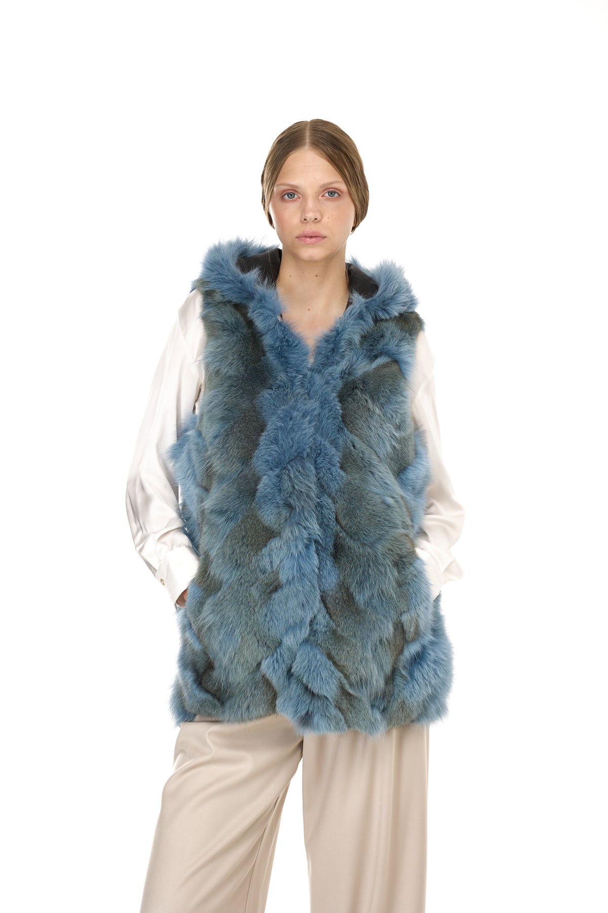 Parka long Urban GREYISH BLU in Misto Cotone Impermeabile con Gilet in Coyote