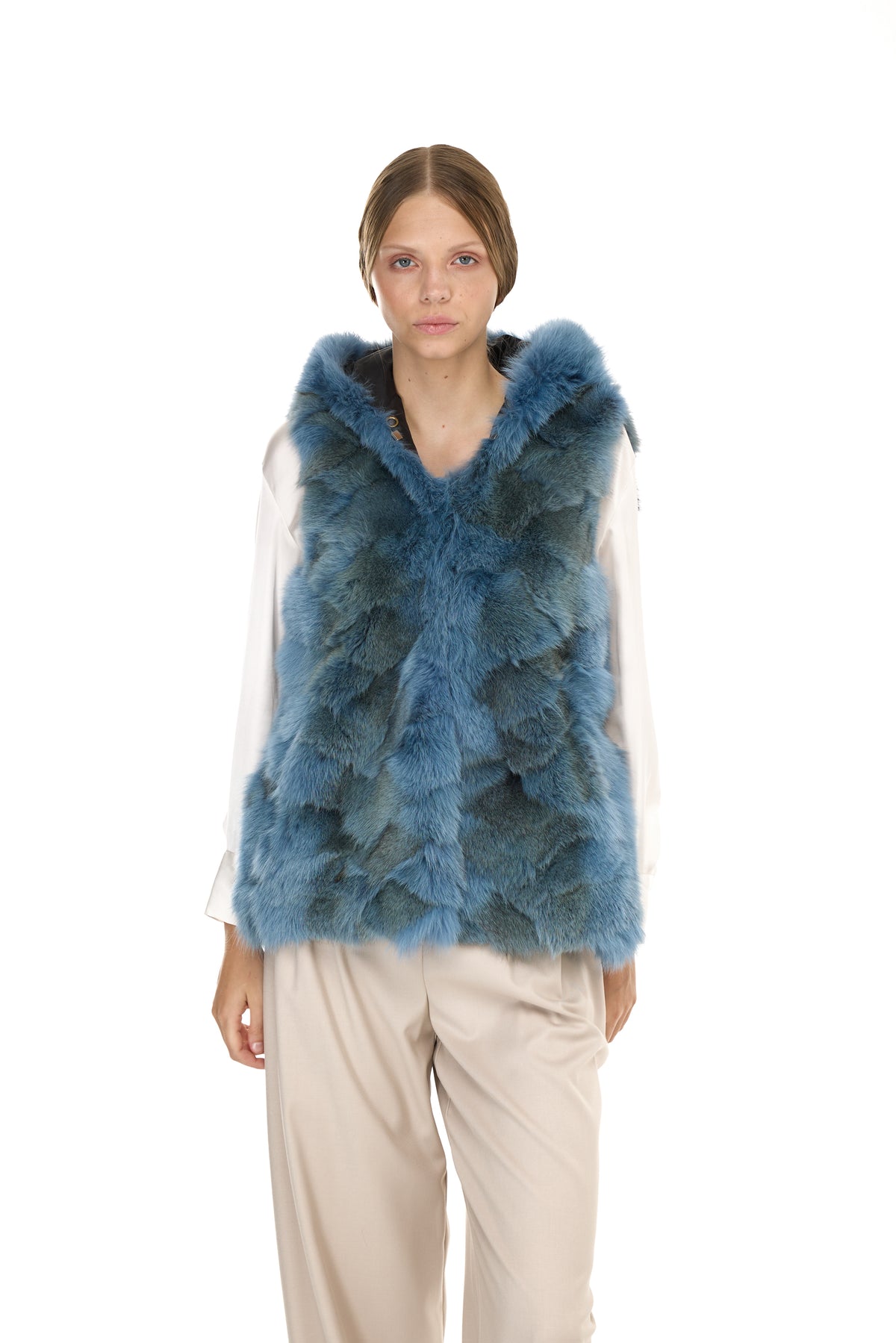 Parka short Urban GREYISH BLU in Misto Cotone Impermeabile con Gilet in coyote