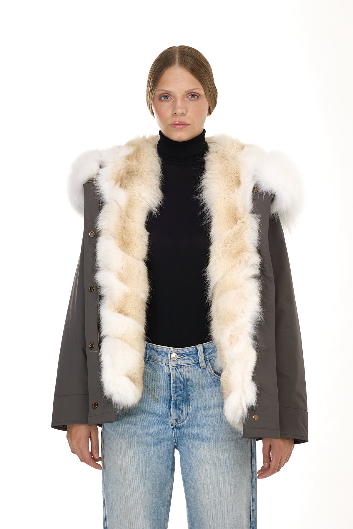 Parka short Urban WHITE in Misto Cotone Impermeabile con Gilet in coyote