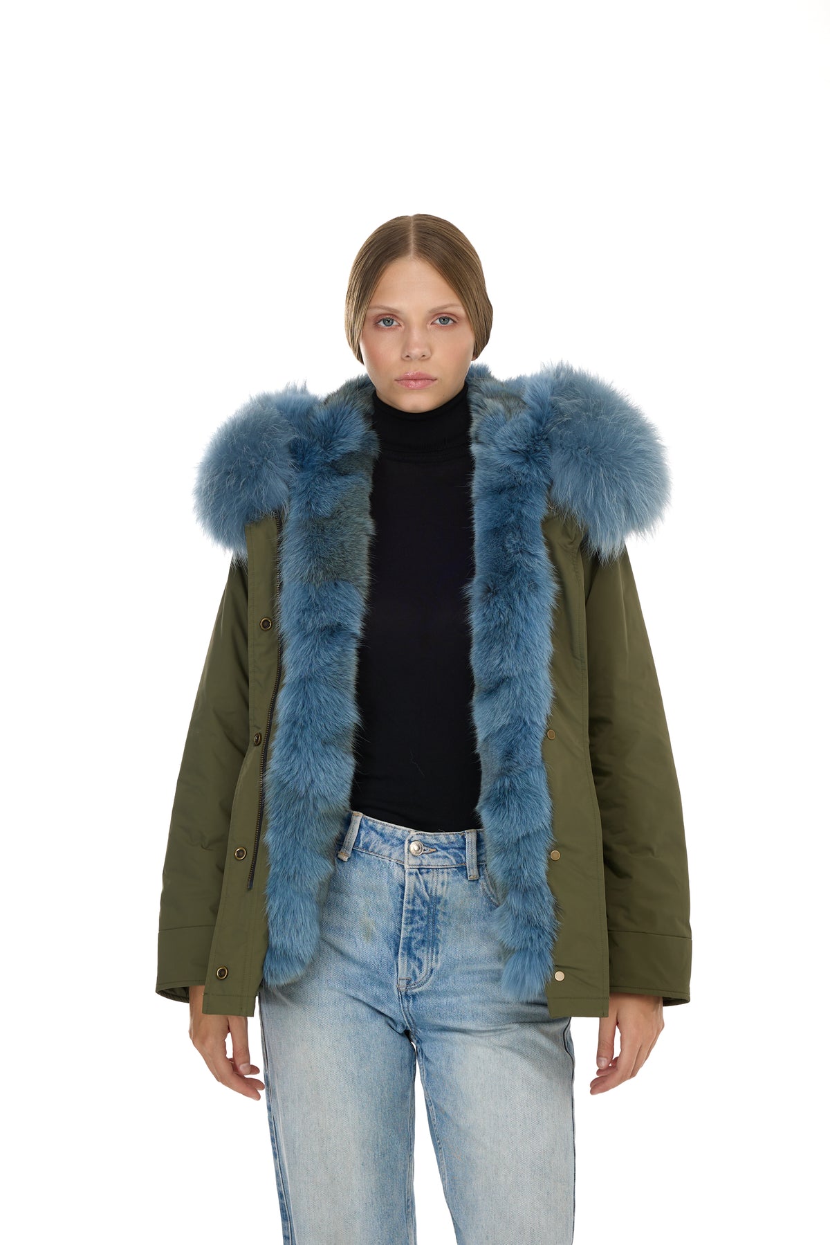 Parka short Urban GREYISH BLU in Misto Cotone Impermeabile con Gilet in coyote