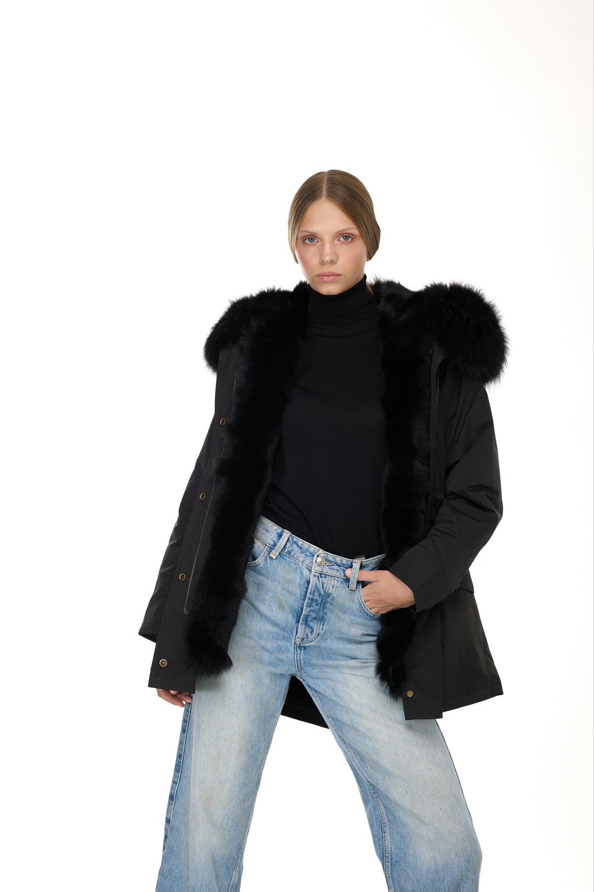 Parka long Urban BLACK in Misto Cotone Impermeabile con Gilet