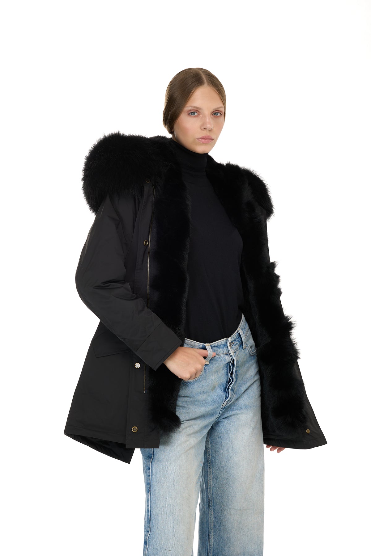 Parka long Urban BLACK in Misto Cotone Impermeabile con Gilet
