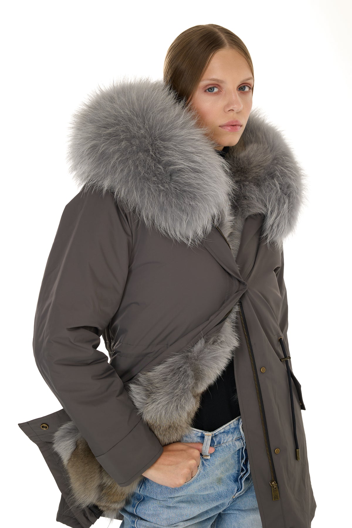 Parka long Urban GREY in Misto Cotone Impermeabile con Gilet in Coyote