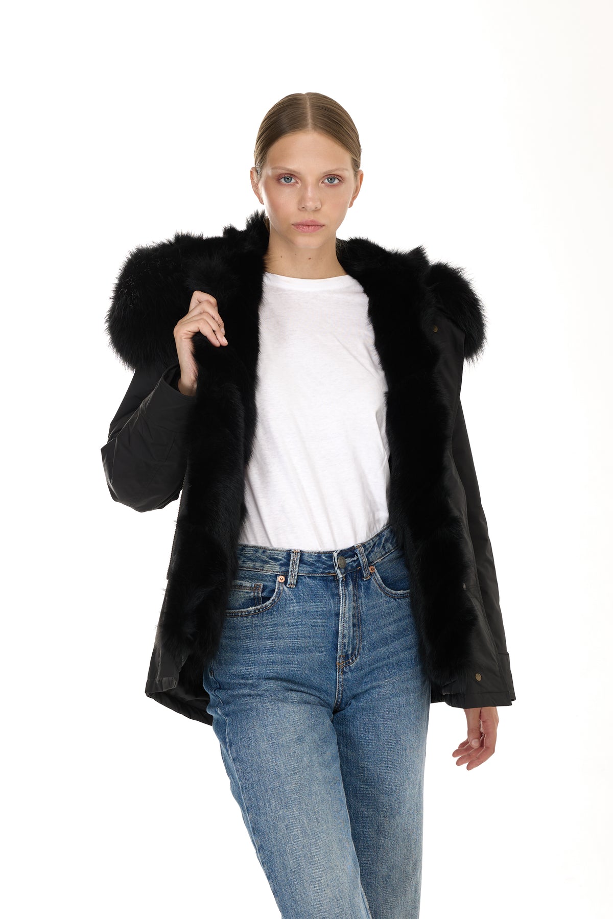 Parka short Urban BLACK in Misto Cotone Impermeabile con Gilet
