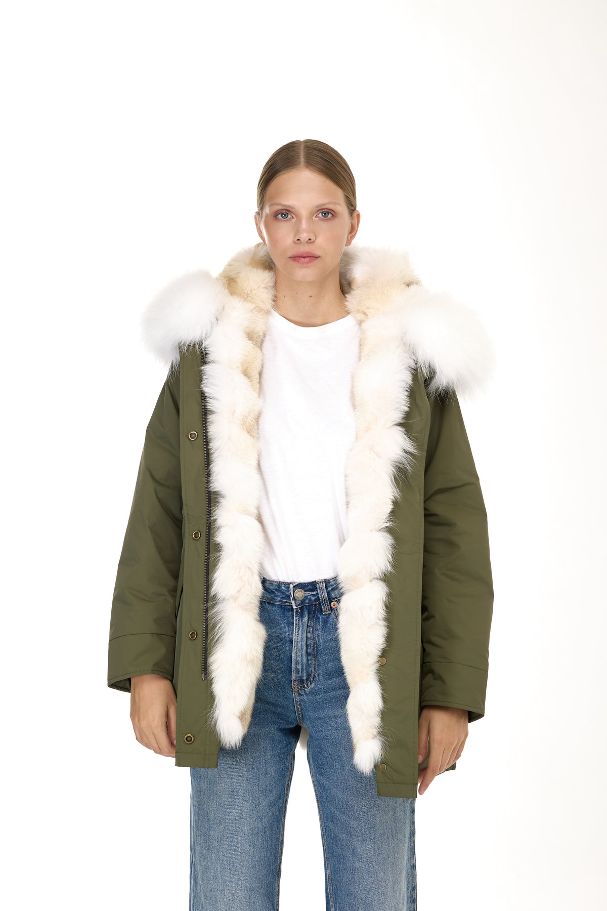 Parka long Urban WHITE in Misto Cotone Impermeabile con Gilet in Coyote
