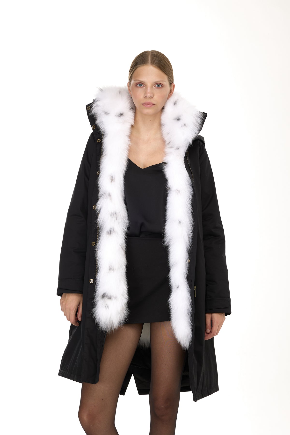 Parka X-Long Elegant FOX LINX con Collo Alto e Gilet in pelliccia Removibile