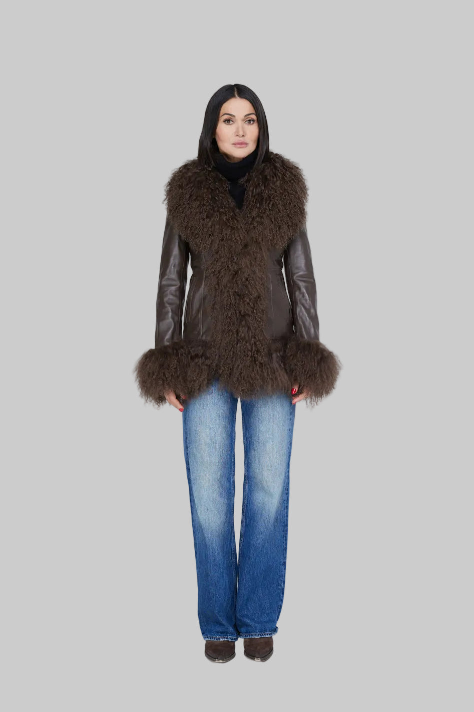 Mongolia Chaqueta de Cuero Marrón