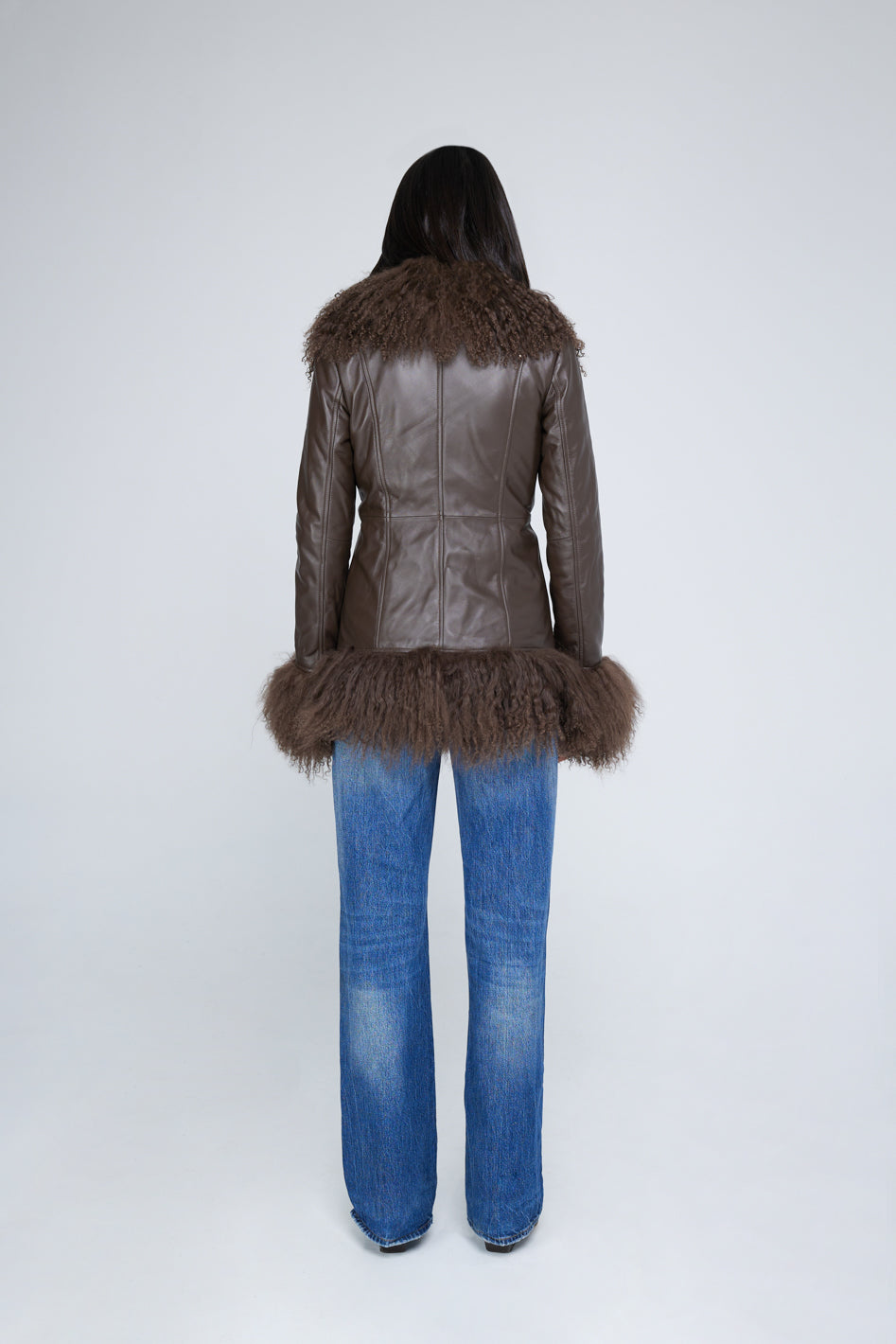 Mongolia Chaqueta de Cuero Marrón