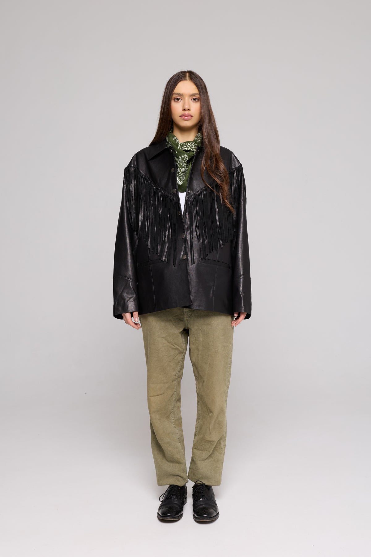 FRINGE JACKET in VERA Pelle BLACK