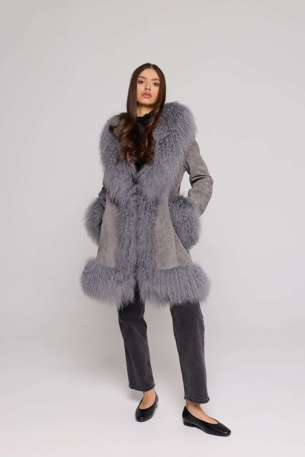Chaqueta larga de ante Mongolia GRIS