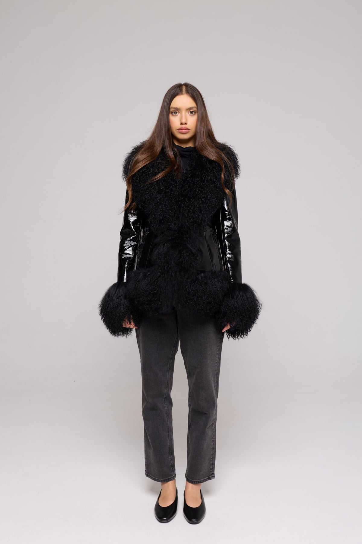 Chaqueta de Cuero Mongolia Estampado Negro