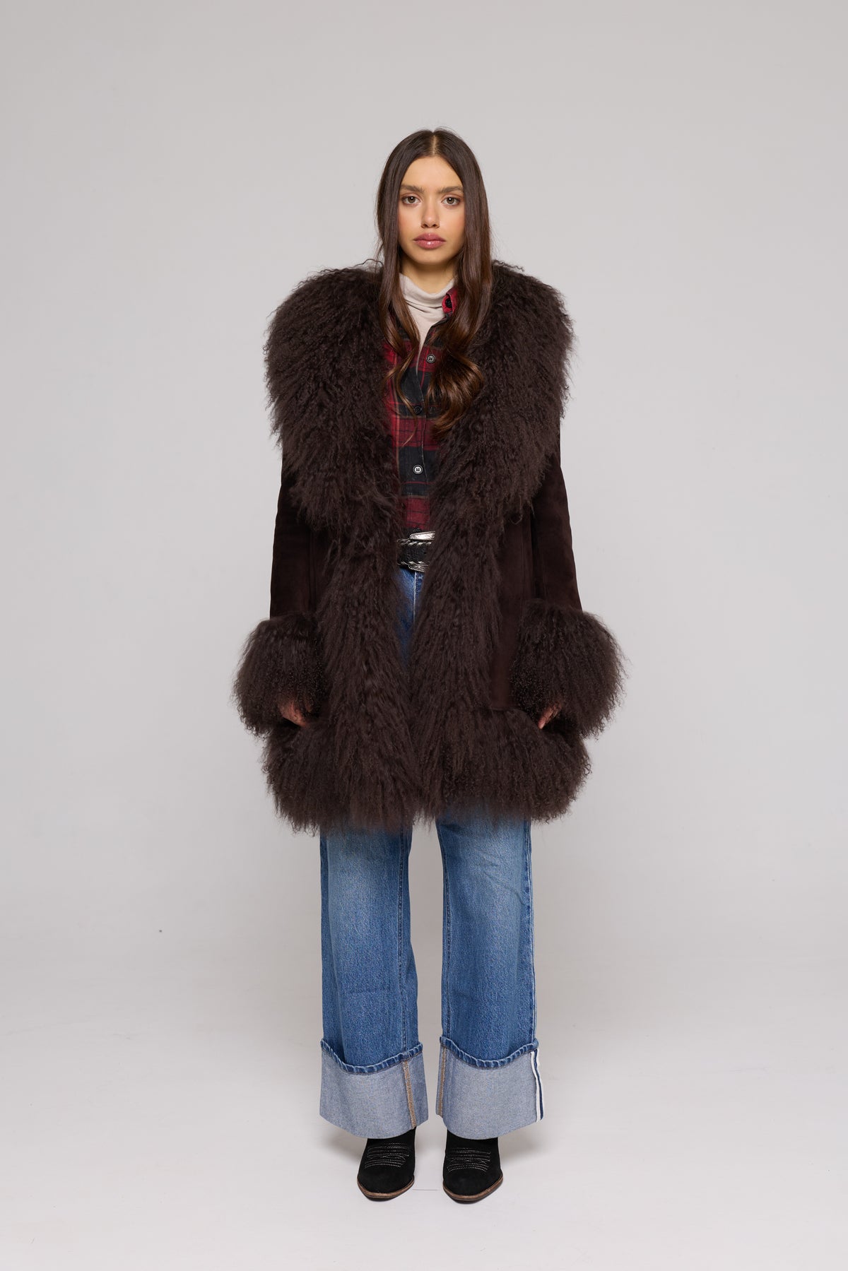 Chaqueta larga de ante Mongolia Marrón