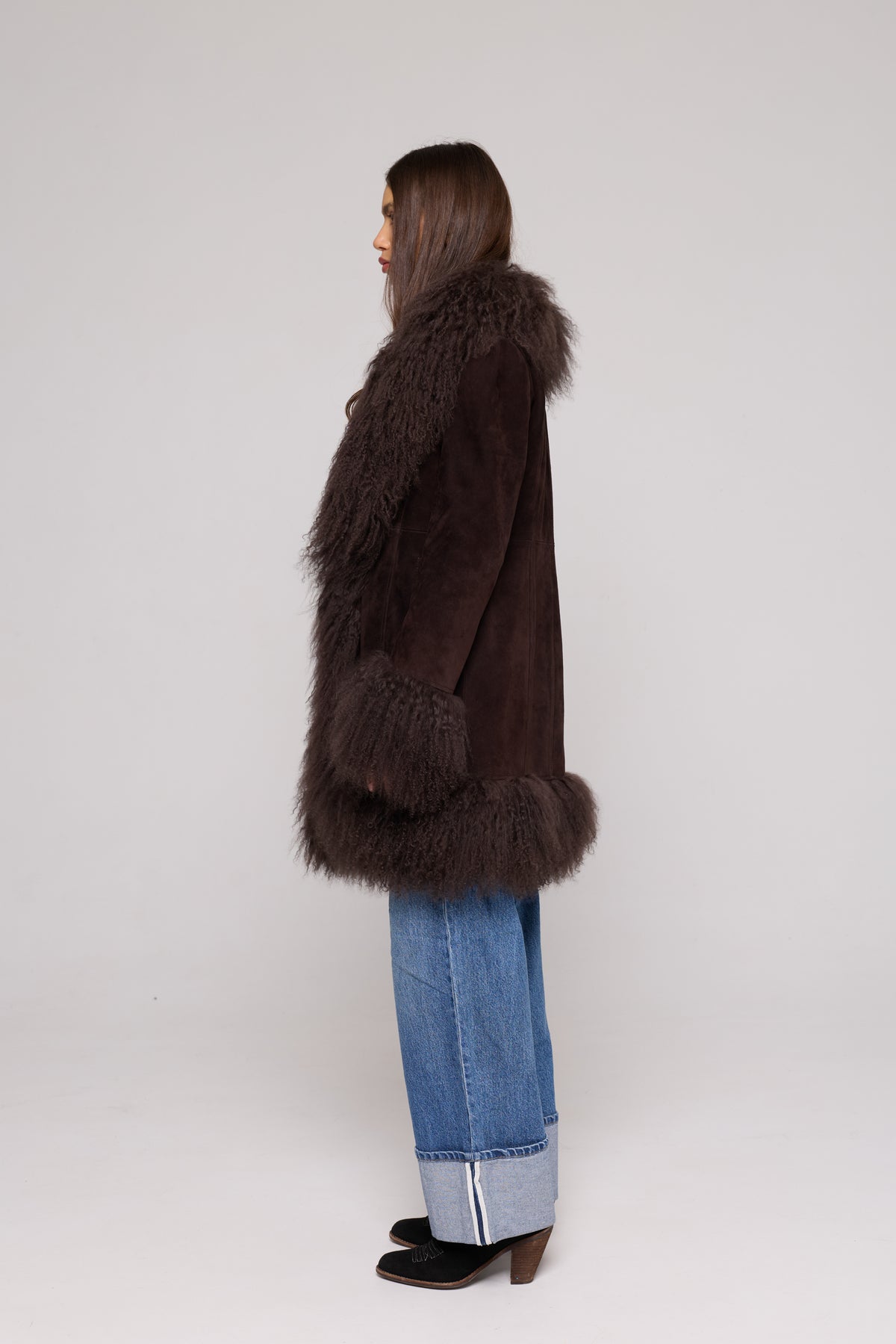 Chaqueta larga de ante Mongolia Marrón