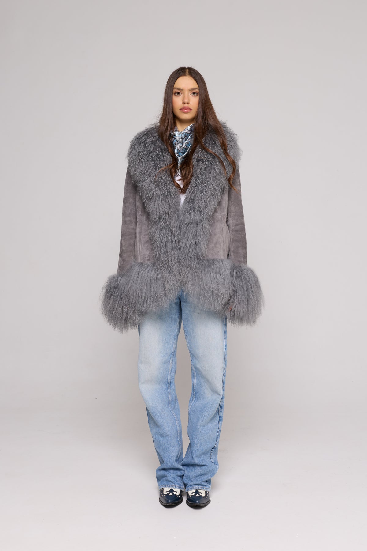 Chaqueta de ante Mongolia gris