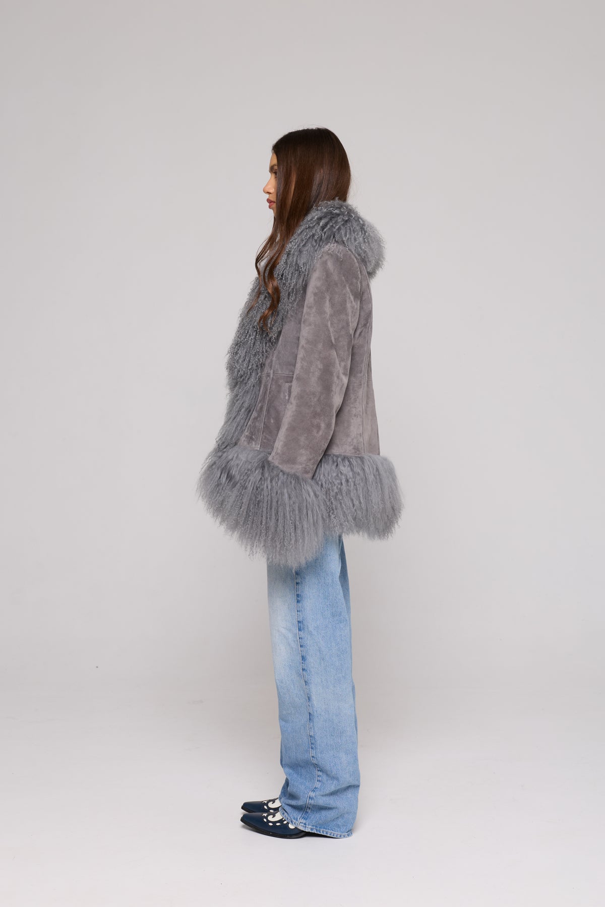 Chaqueta de ante Mongolia gris