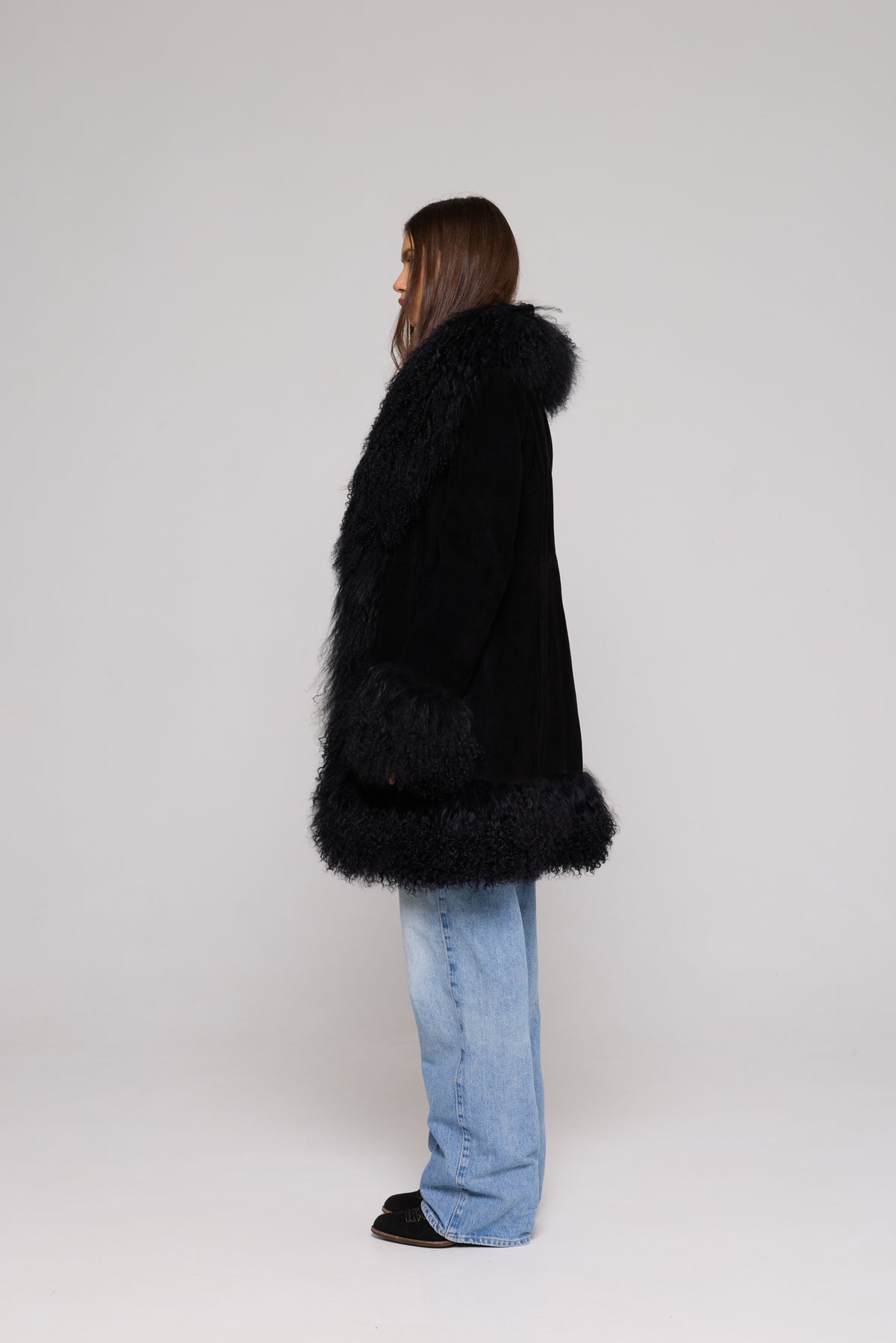 Chaqueta larga de ante Mongolia Negro