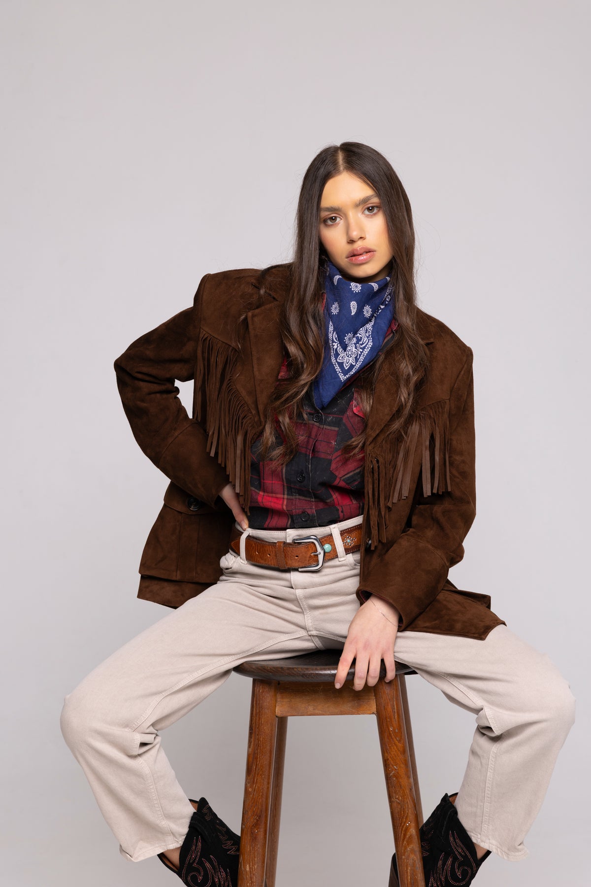 Fringe Jacket in Suede – Brown