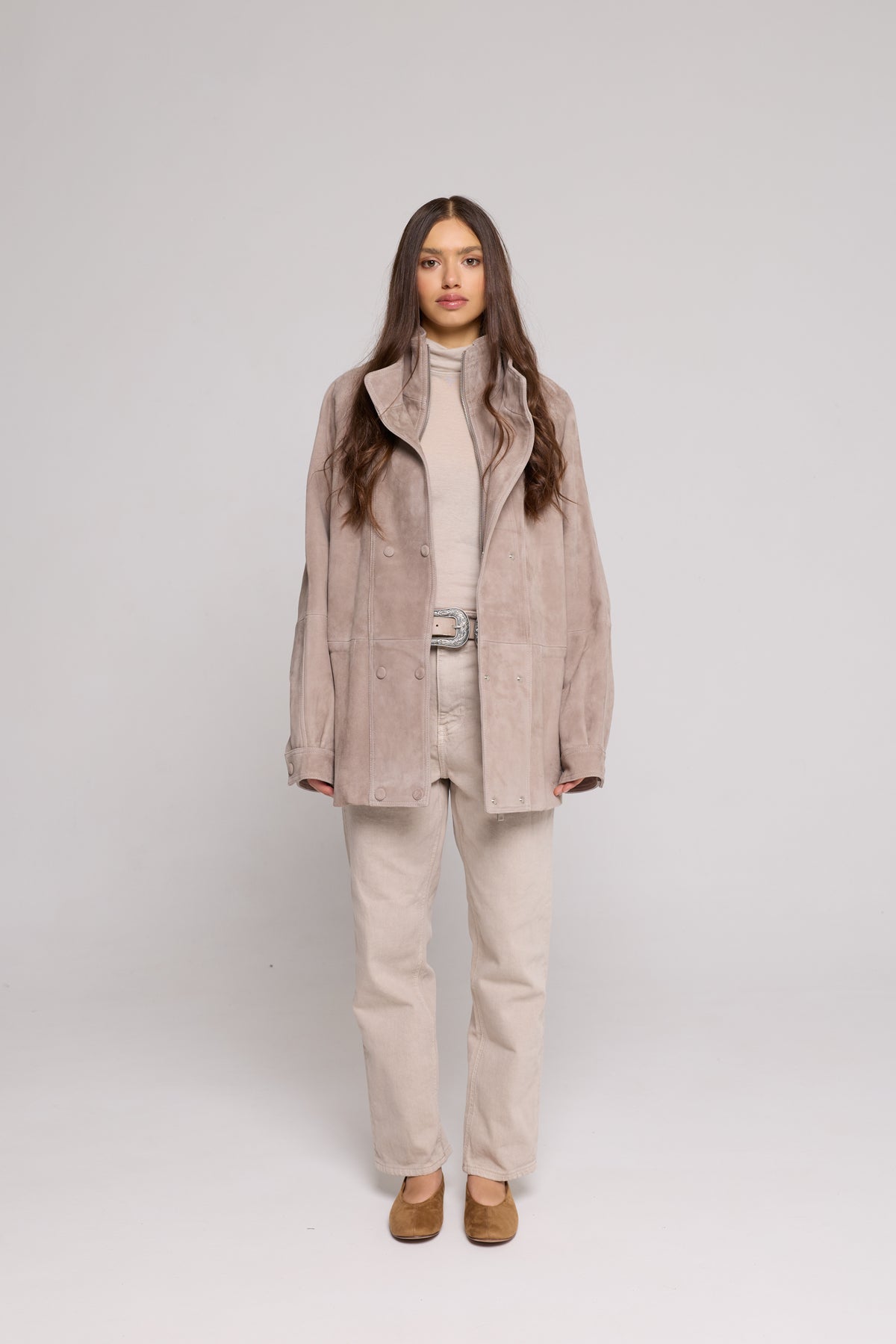 Giacca Doppiopetto in Suede-Sand