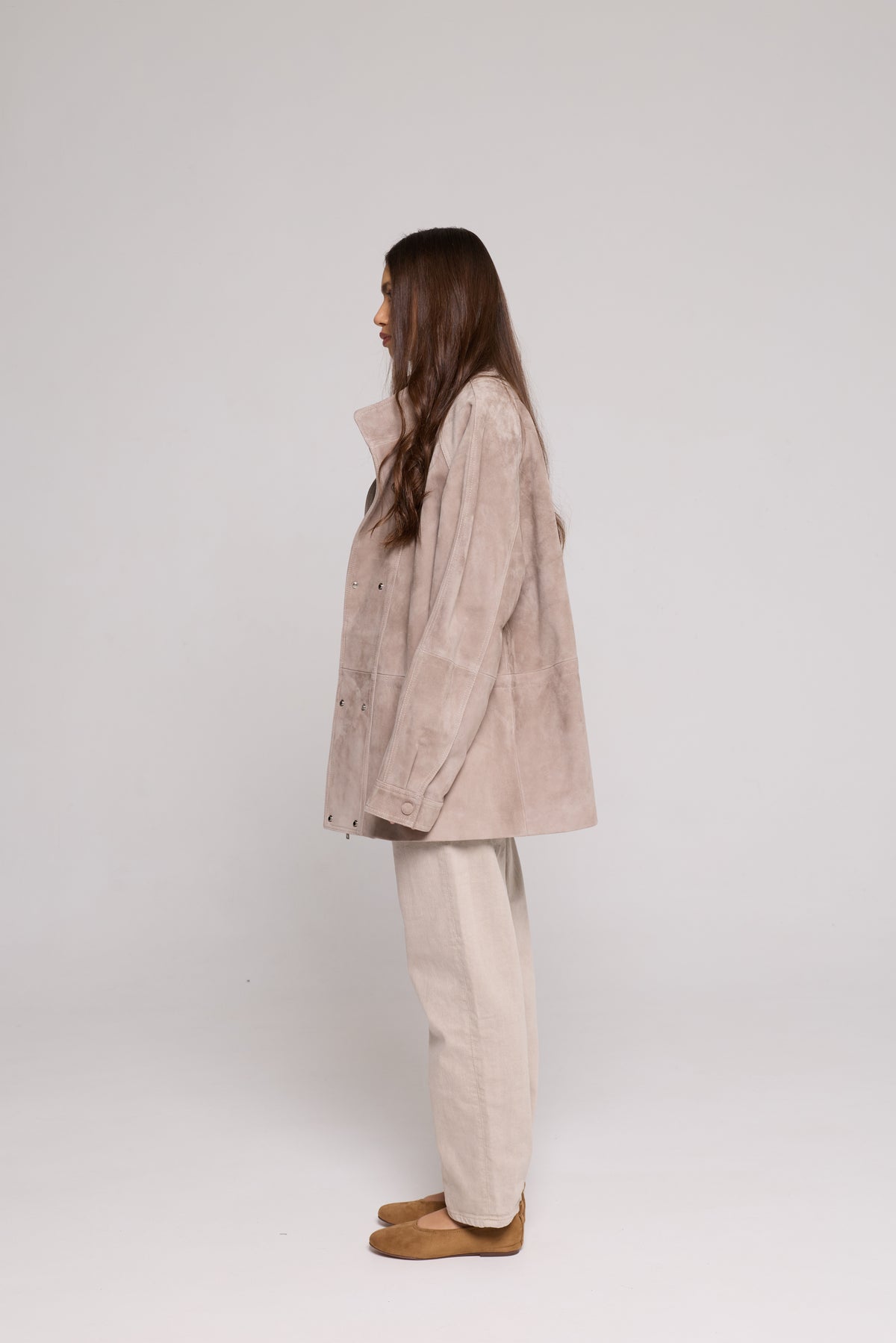 Giacca Doppiopetto in Suede-Sand