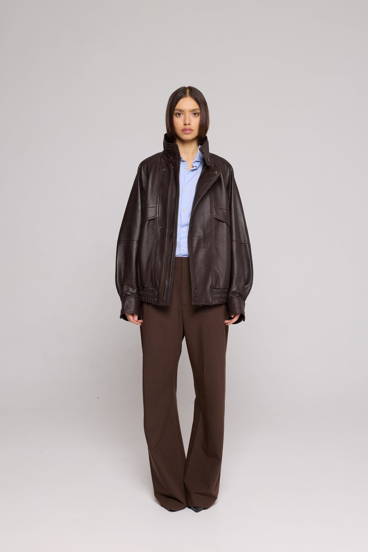 Bomber Over in Vera Pelle Martellata Brown