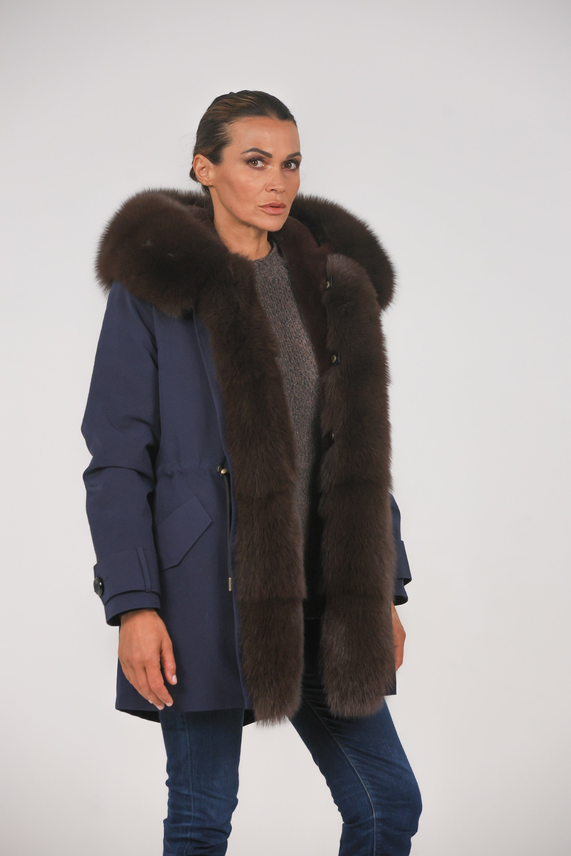 Parka in cotone tecnico impermeabile long Brown