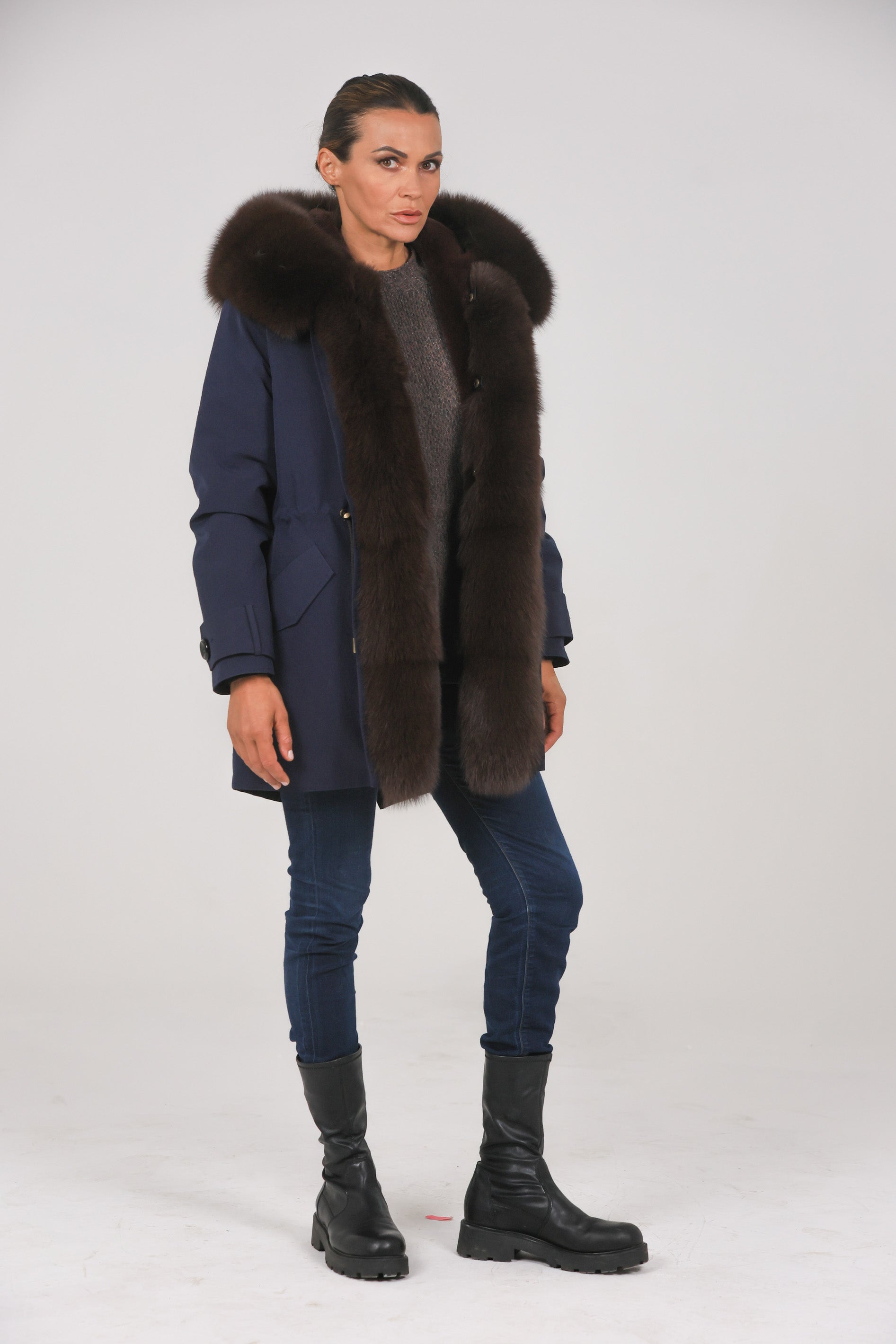 Parka in cotone tecnico impermeabile long Brown