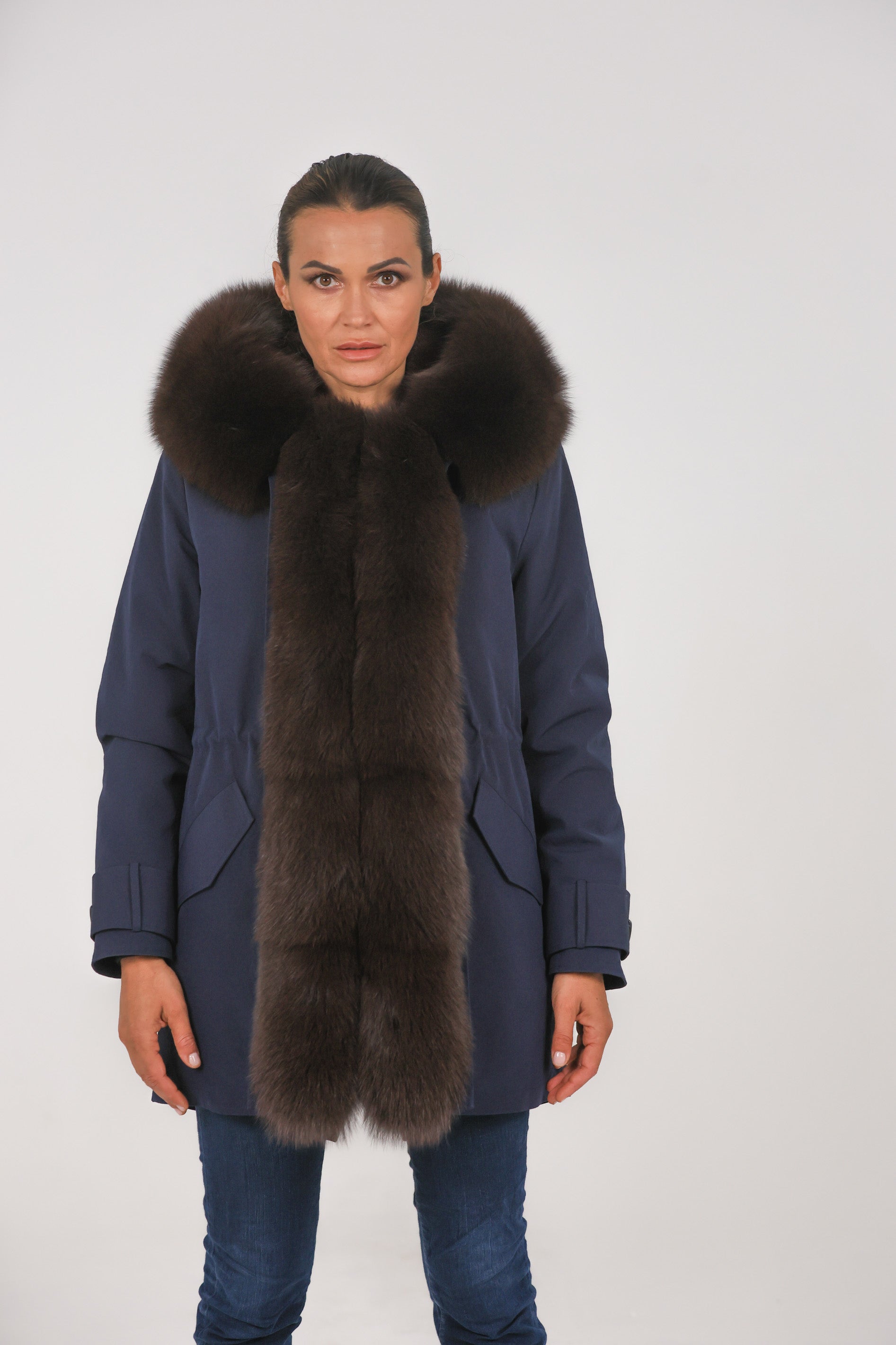 Parka in cotone tecnico impermeabile long Brown