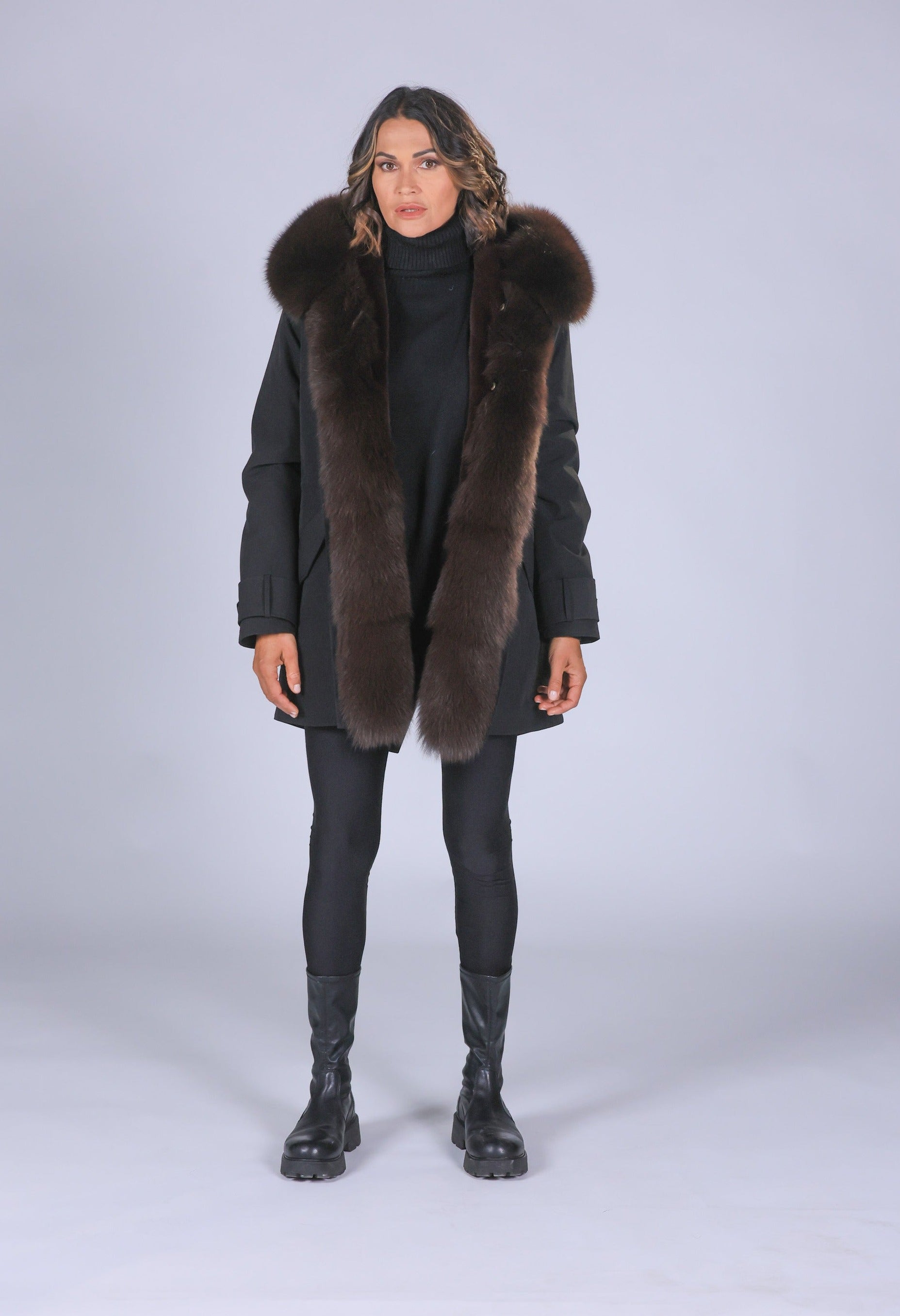 Parka in cotone tecnico impermeabile long Brown