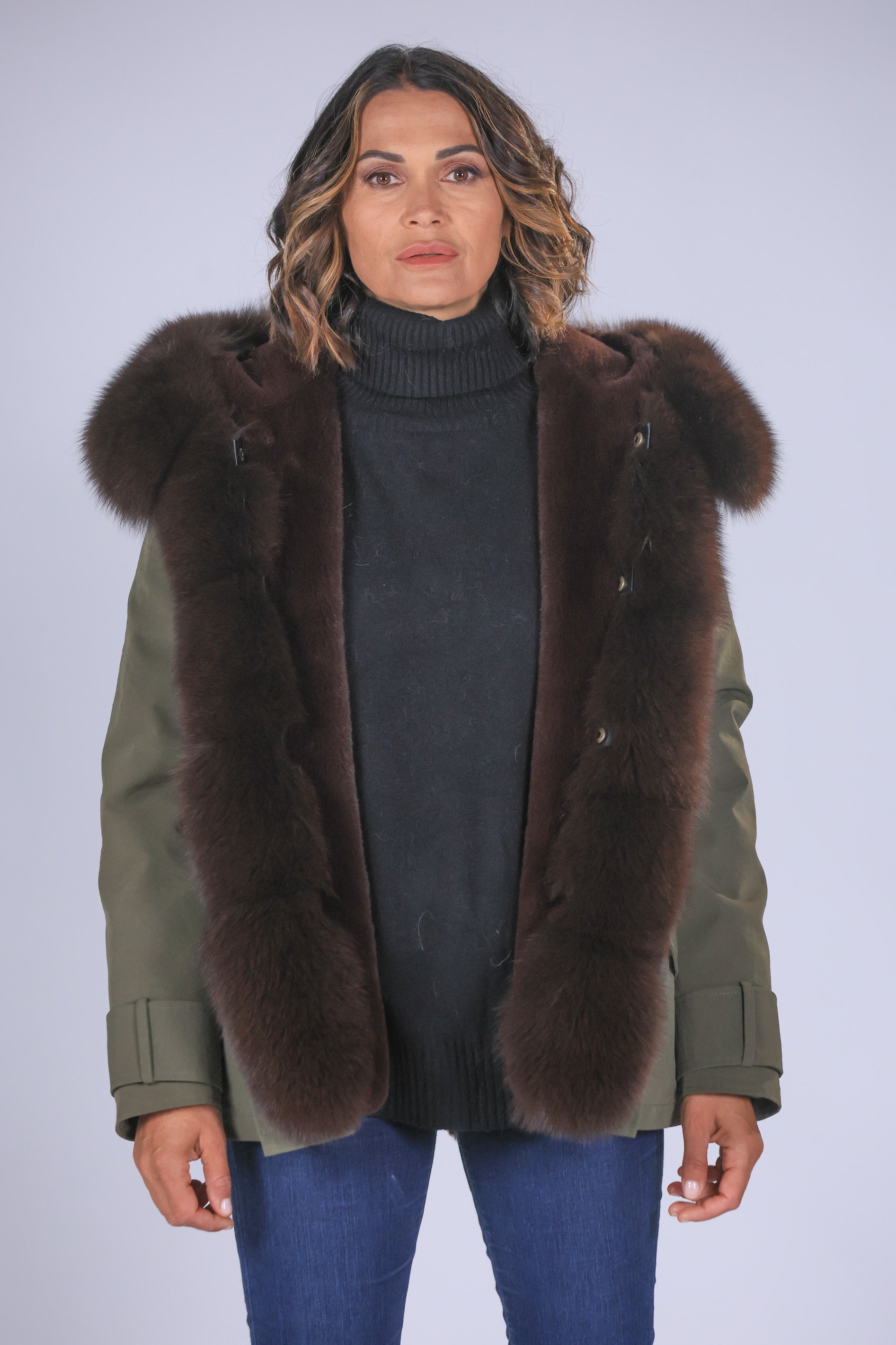 Parka in cotone tecnico  impermeabile short brown