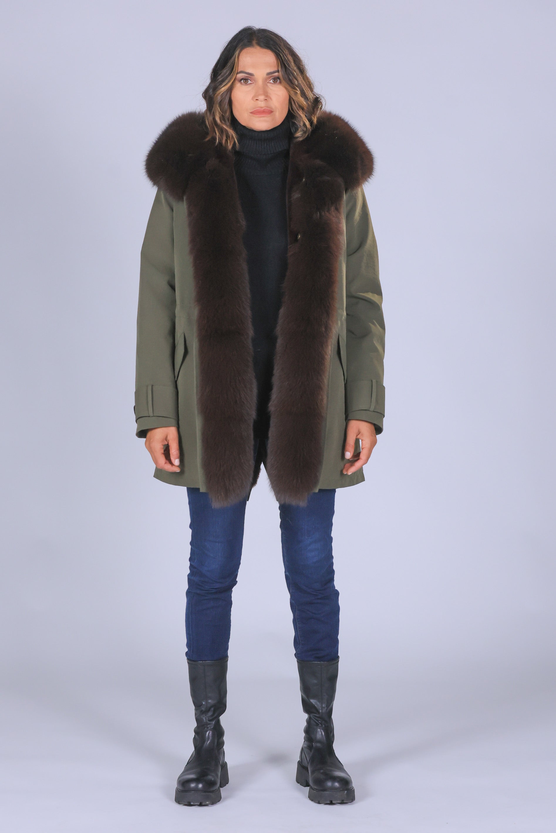 Parka in cotone tecnico impermeabile long Brown