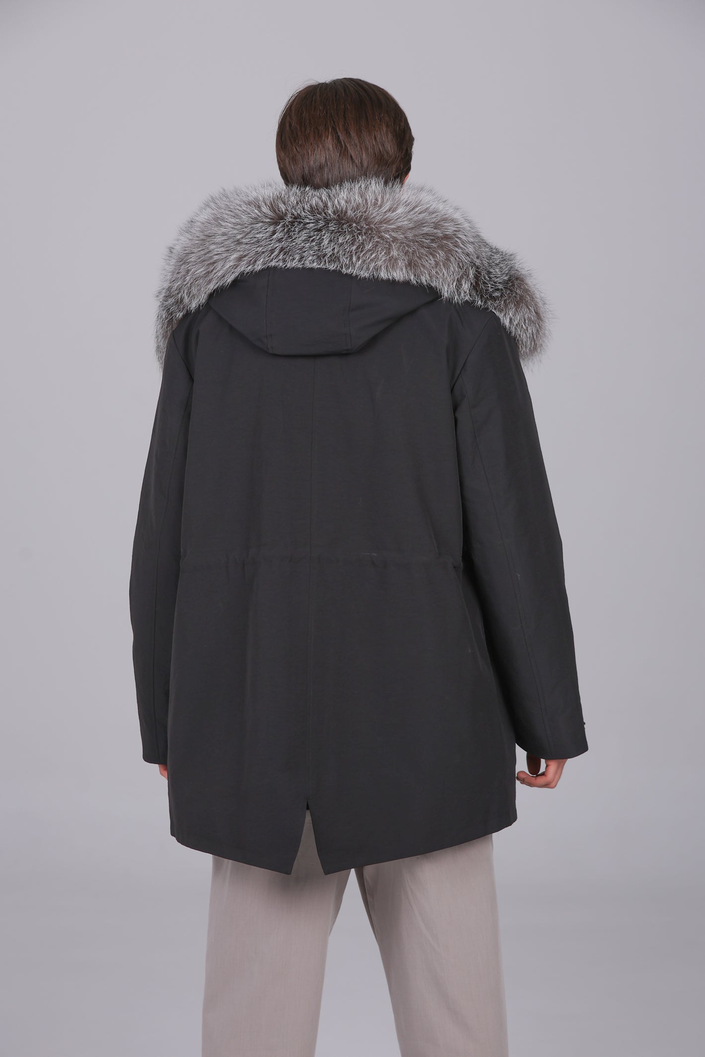 Langer Parka aus wasserdichter Baumwollmischung mit Frostfuchs und Rex-Kaninchen